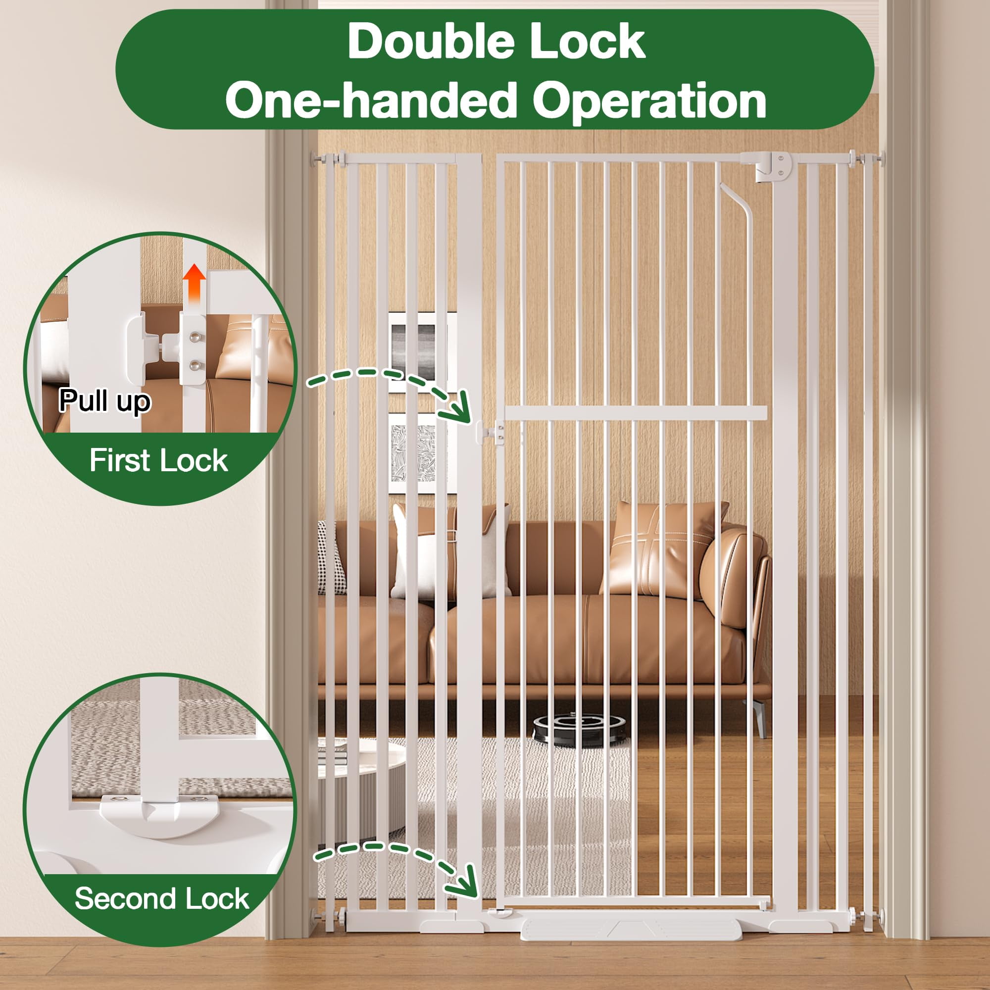 Cofiyard 55" Extra Tall Pet Gate, Dog Gate with 1.37" Gap,Adjustable 29.9"-45.3" Wide Metal Cat Gate, Auto Close Pet Gate for Doorway, No Drilling,White