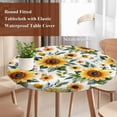 thumbnail image 5 of Rustic Sunflower Round Fitted Table Cover Floral Leaf Farmhouse Waterproof Table Cloth with Elastic Edge Wipeable Tablecloth for Picnic Camping Party Fits 36"-44" Diameter, 5 of 8