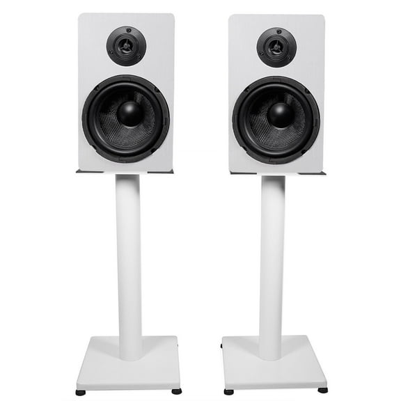 Pair Rockville RockShelf 64W White 6.5" Home Bookshelf Speakers w/21" Stands