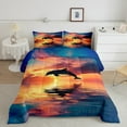 thumbnail image 2 of 7 Pcs 3D Dolphin Bedding Sets Blue Ocean Quilt with Flat Fitted Sheet Queen Coastal Animals Bed In A Bag Sunrise Ocean Landscape Comforter Set, 2 of 5