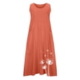 thumbnail image 6 of lcziwo Holiday Dresses for Women 2026 Cotton Linen Print Crew Neck Sleeveless Tank Dress Solid Color Flowy Vacation Dress Watermelon Red XXL, 6 of 6