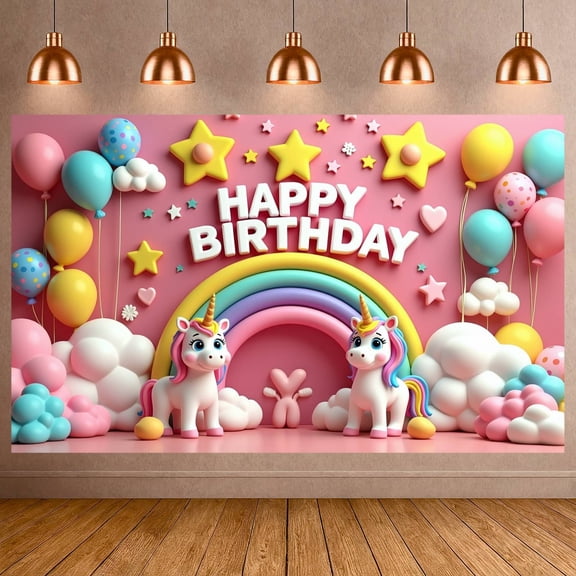 Colorful Banner Heart-shaped Party Backdrop Cupcake Design Sweet Style Celebration Background for Birthday Party Kids Party Indoor Decoration