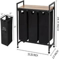 thumbnail image 3 of TEQIN Section Laundry Sorter,Laundry Hamper with Wheels,Rolling Laundry Basket, Pull-Out and Removable Oxford Fabric Laundry Bags,Laundry Room Storage with Table, for Bathroom, Bedroom, 3 of 8