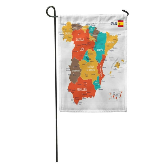 POGLIP Blue Government of Spain Map Brown Spanish City Madrid Aragon Garden Flag Decorative Flag House Banner 12x18 inch