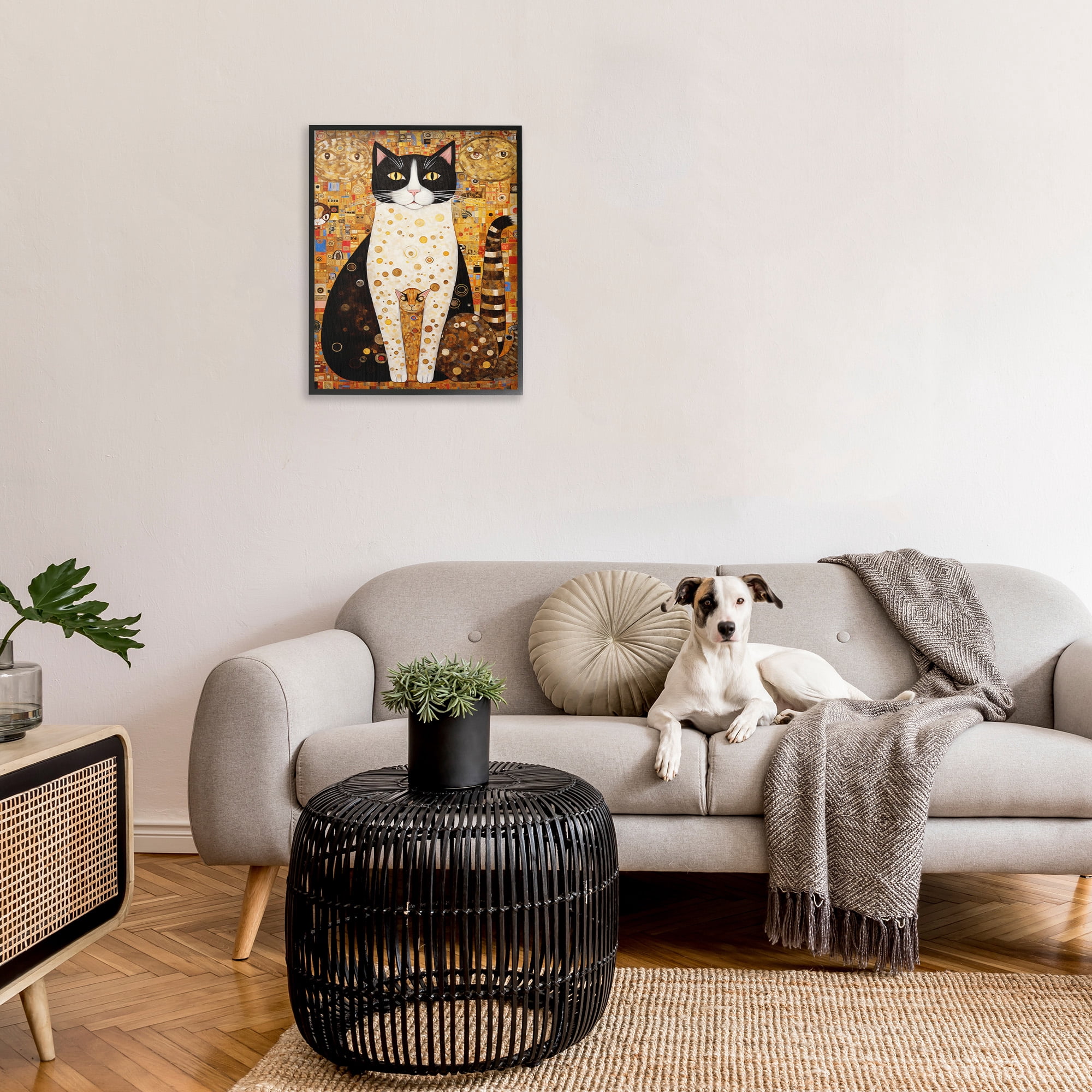 Stupell Industries Mosaic Style Cats Pattern Animals & Insects Painting Black Framed Art Print Wall Art, 24 x 30