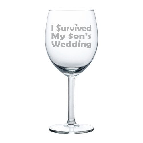 I Survived My Sons Wedding Stemless Wine Glass Engraved on Both Sides Mother of the Groom Gift 