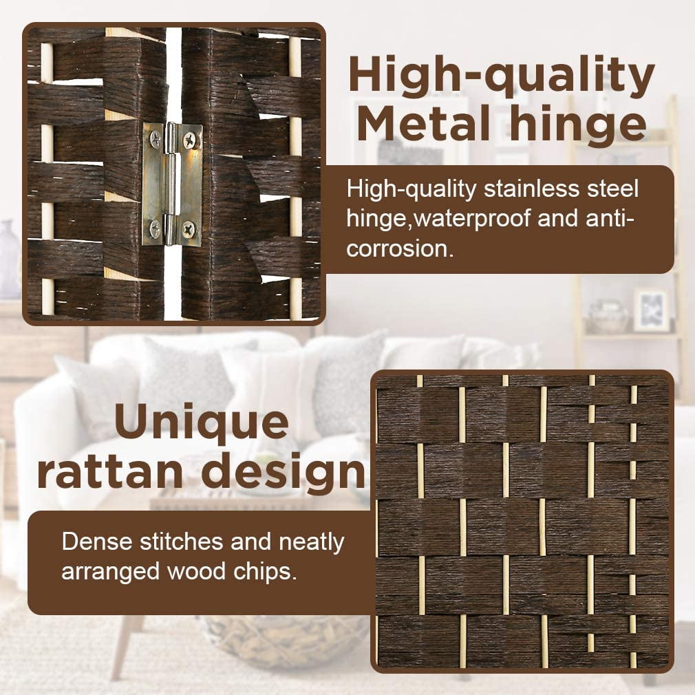 FDW 6 Panel Room Divider Wooden Portable Partition Screen Wood with Removable Storage Shelves Color, Brown