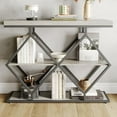 thumbnail image 1 of 3-Tier Industrial Entryway Table - Dia-mond-Shaped Metal Frame & Open Shelves, Rustic Accent Table for Hallway & Living Room, 1 of 8