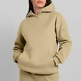 thumbnail image 5 of Women's Oversized Pullover Hoodie with 3 Pockets Crewneck Sweatshirt Long Sleeve Jogging Sports Fall Winter Tops (S, Khaki), 5 of 7