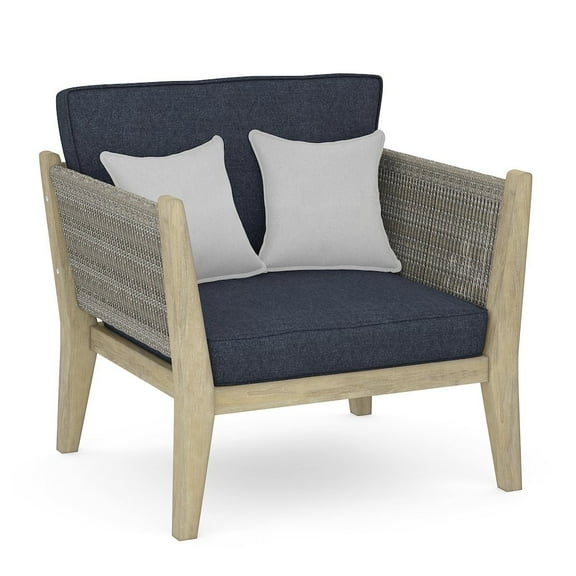 Simpli Home Cayman 35" Wd. Outdoor Conversation Chair in Slate Grey Polyester Fabric