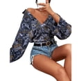 thumbnail image 3 of Txlixc Blusa, chaqueta con botones estampado casual cuello de cuaderno manga larga top suelto Txlixc moda, 3 of 8