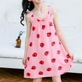 thumbnail image 2 of Summer New Pink Strawberry Print Ruffle Edge Bow Neckline Girls' Fashion Sleeveless Strap Home Casual Dress, 2 of 8
