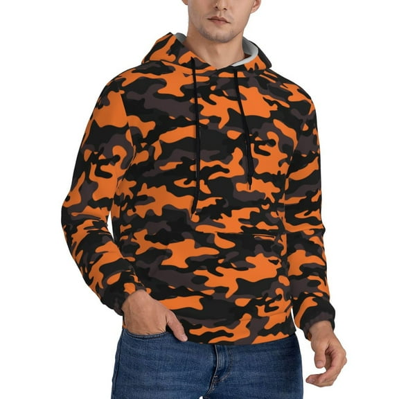 Hoodies for Men - Orange Black Camouflage Long Sleeve Comfrt Men'S Fashion Hoodies & Sweatshirts, Sweatshirts for Men Hoodies Pullover Clothing Clothes with Pouch