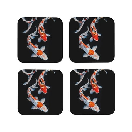 

Leather Coasters with Heat-resistant for Drinks Tricolor Koi Fish Trio Cup Coasters Cup Pad Mat for Tabletop Protection Coffee Table Office Desk and Housewarming Gift