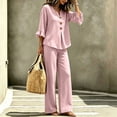 thumbnail image 6 of SELONE Dressy Matching Sets for Women Plus Size Plaid Henley Ruffle Blouse Wide Leg Long Pants Casual Workout Outfits, 6 of 7