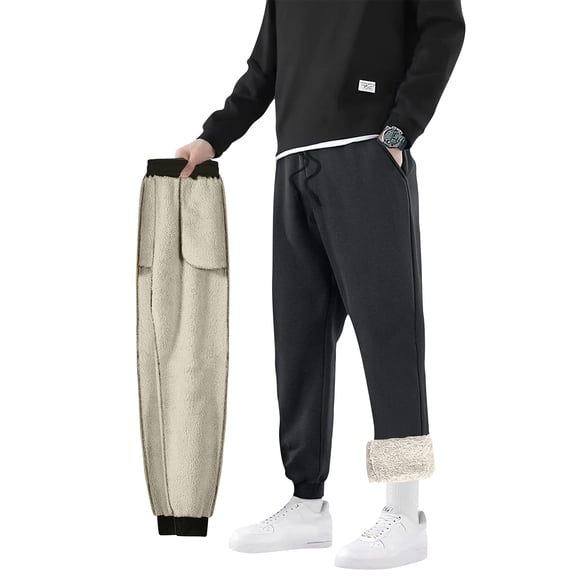 LNZGNM Sweatpants for Men Sherpa Lined Fleece Thermal Pants with Pockets Thick Elastic Waist Drawstring Sweatpants Athletic Outdoor Trousers,Black 3XL