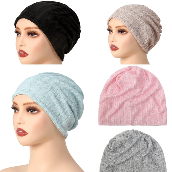 5 Pieces Women's Slouchy Beanie Hat Stretch Turban Hats Cancer Headwear Caps Baggy Skull Sleep Scarf