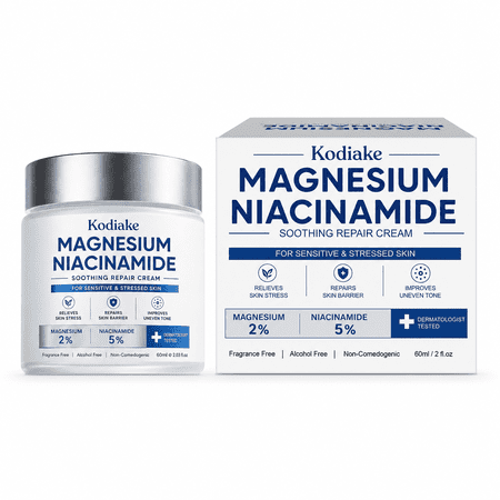 Kodiake Magnesium Niacinamide Soothing Repair Cream 60ml Fragrance Free Face Moisturizer for Sensitive Skin Alcohol Free Non-Comedogenic Daily Barrier Care