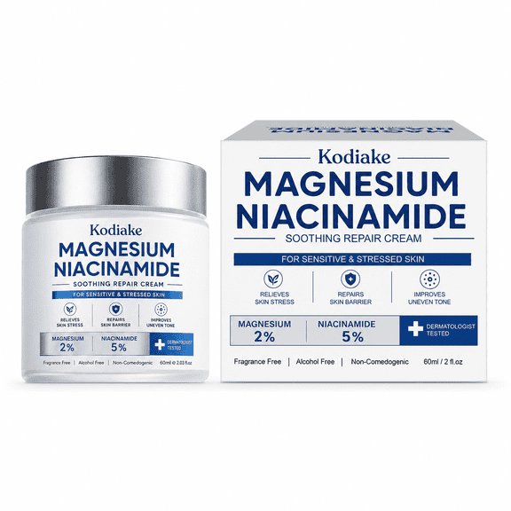 Kodiake Magnesium Niacinamide Soothing Repair Cream, 60ml Fragrance Free Face Moisturizer for Sensitive Skin, Alcohol Free, Non-Comedogenic Daily Barrier Care