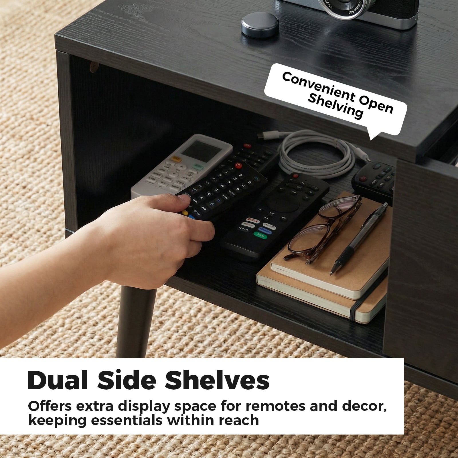 Alvantor Lift Top Coffee Table with Storage, Modern Lift-Up Design Hidden Compartment, Brown/Black