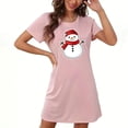 thumbnail image 1 of Camisón corto navideño para mujer, talla grande, cuello redondo, manga corta, estampado en el pecho, vestido de noche para mujer, 1 of 3