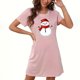 thumbnail image 1 of Camisón corto navideño para mujer, talla grande, cuello redondo, manga corta, estampado en el pecho, vestido de noche para mujer, 1 of 3