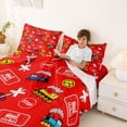 thumbnail image 3 of Castle Fairy Cartoon Train Pattern Queen Sheet Sets 4 Pieces for Teens, Ticket Art Bed Set for Bedroom, Red Yellow, 3 of 6