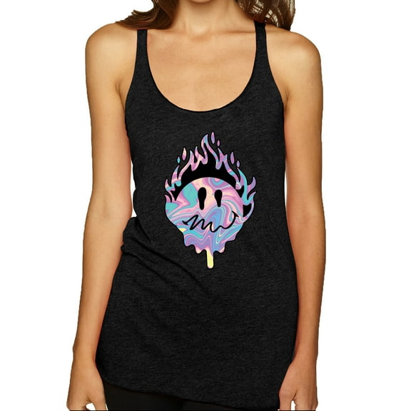 Wild Bobby Trippy Happy Face Women Tri-Blend Racerback Tank Top