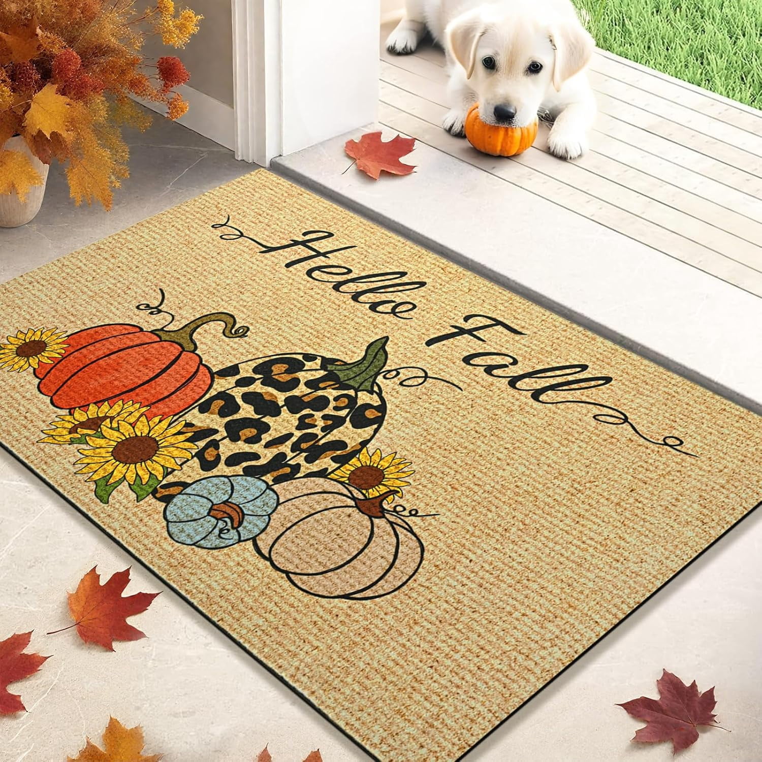 BLEUM CADE Thanksgiving Welcome Mats,Pumpkin Non Slip Outdoor Door Mats,Low Profile Entrance Fall Doormats for Outside Patio,18 x 30 inches
