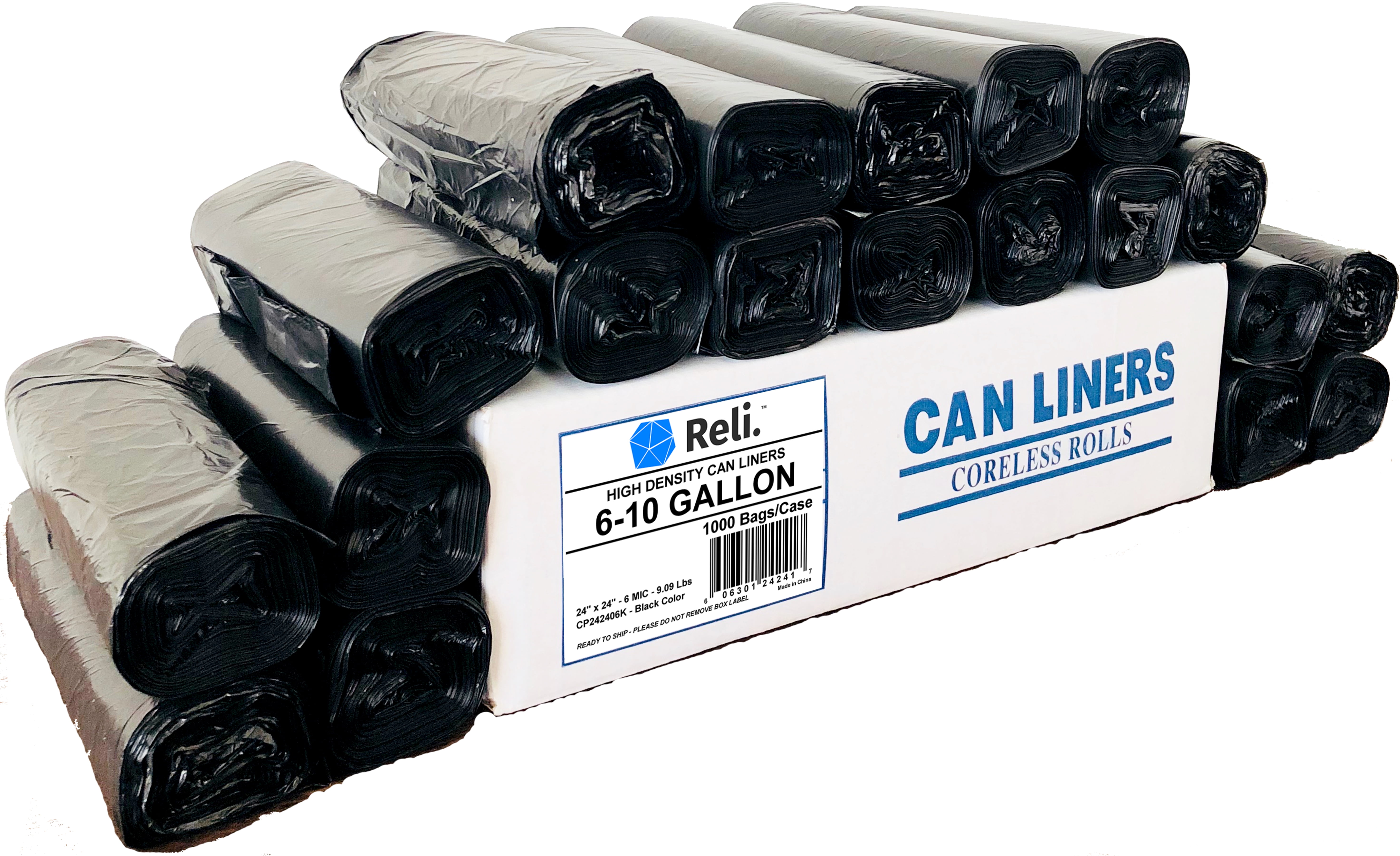 Reli. 610 Gallon Trash Bags, Black (1000 Count, Bulk) Black 10 Gallon