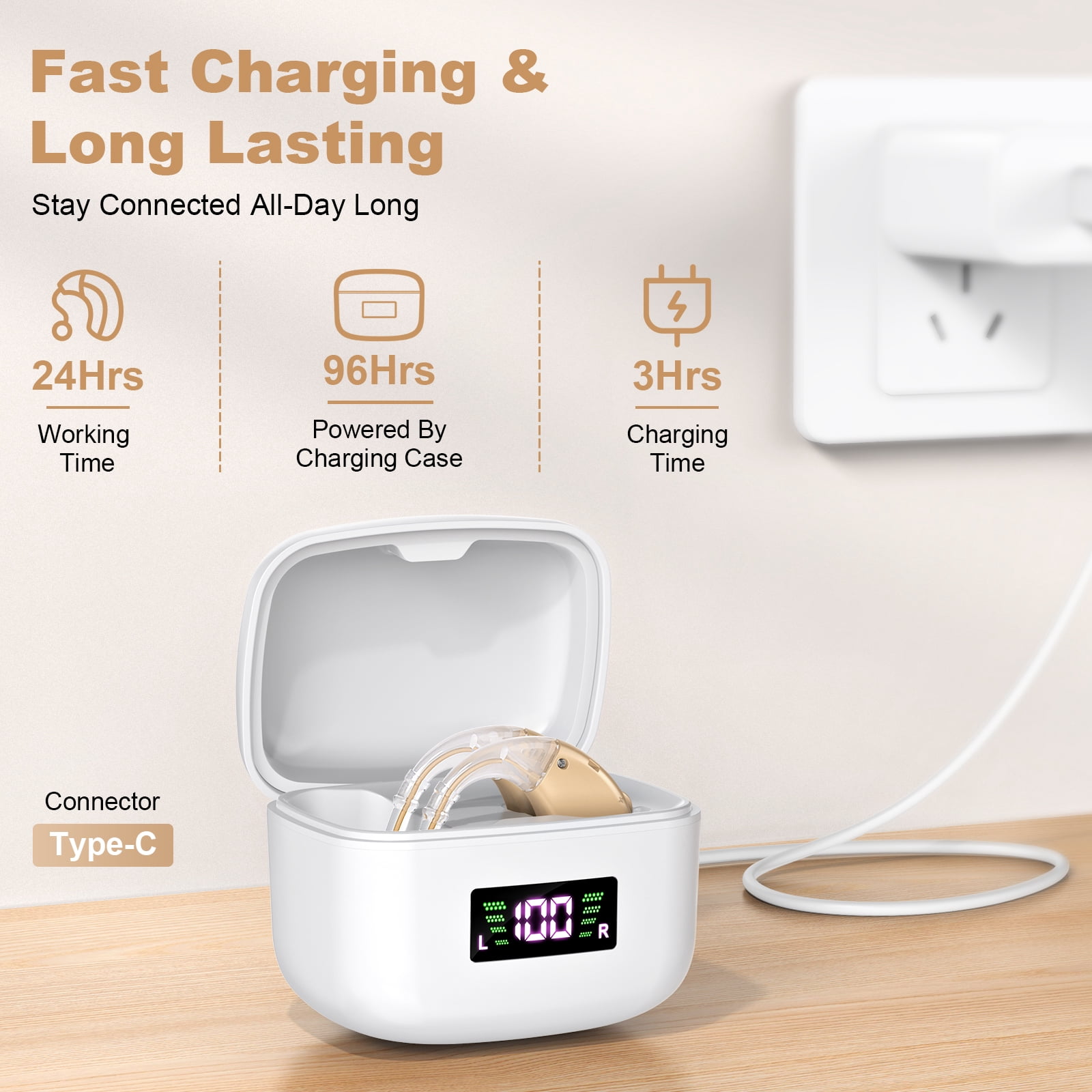 Hearing Aids for Seniors, Hearing Aids Rechargeable with Noise Cancelling and Volume Control, Hearing Amplifier for Adults Hearing Loss, Portable Behind-the-Ear Hearing Aid Headphones (Beige)