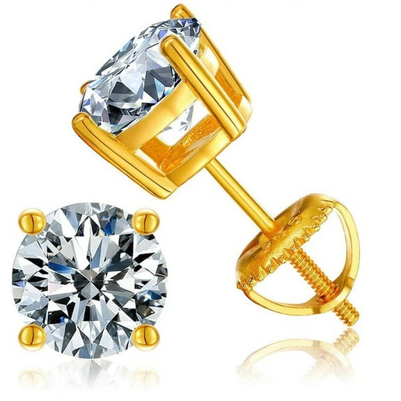 18K Yellow Gold 3 Carat Round Moissanite Screwback Stud Earrings Plated by Paris Jewelry