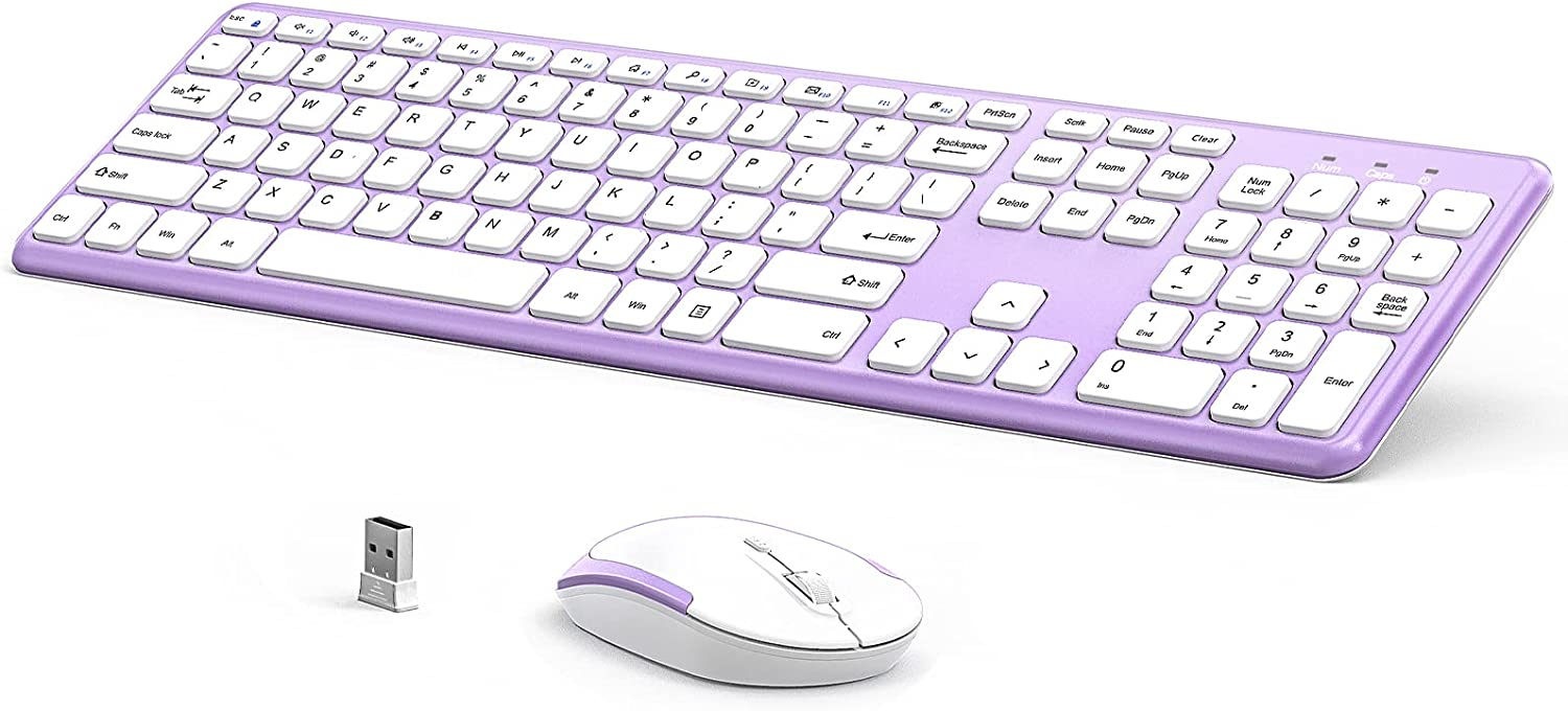 Doukible 2.4G Full Size Computer Keyboard Mouse Set, Purple
