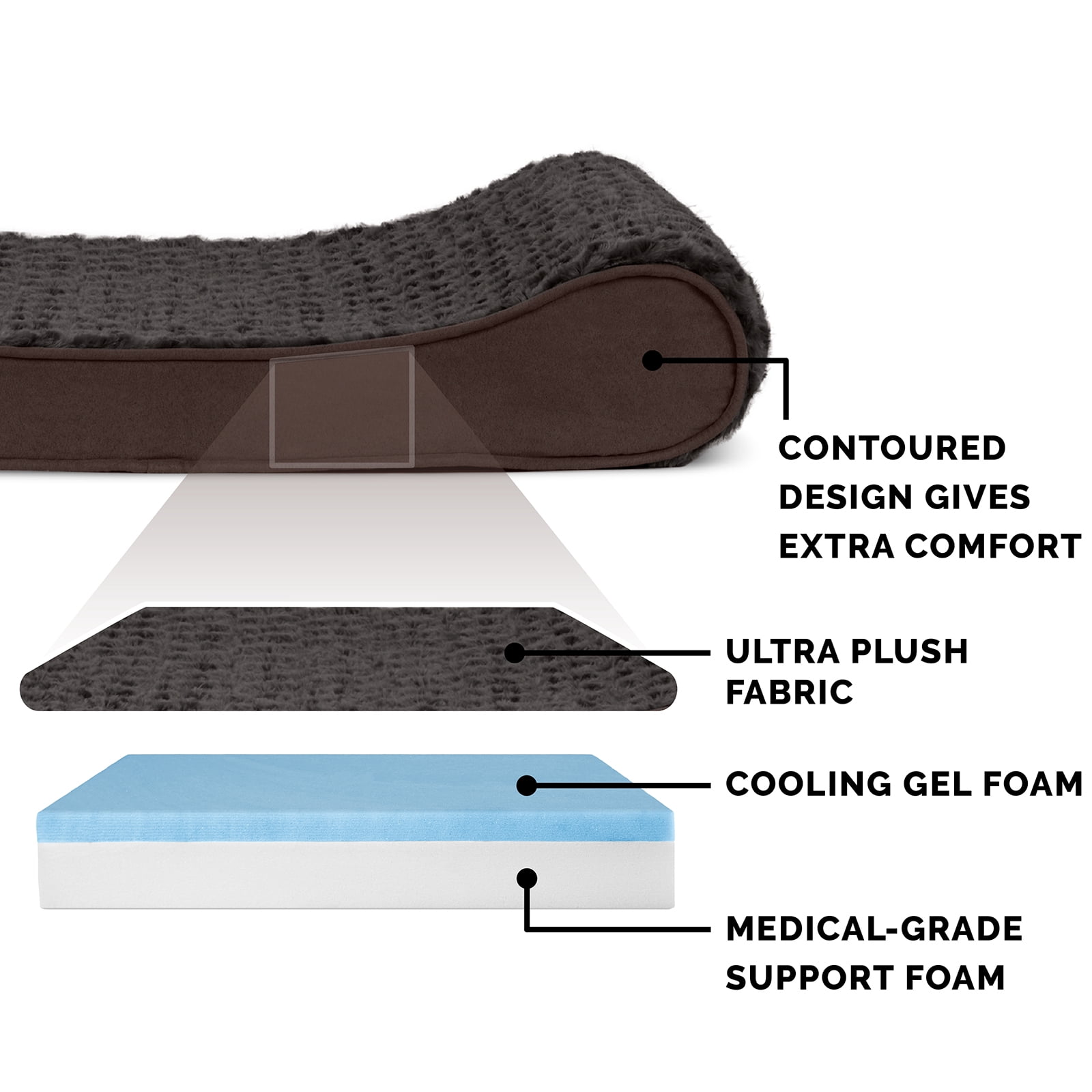 FurHaven Ultra Plush & Suede Gel-Top Luxe Lounger, Chocolate, Giant, 1 Count