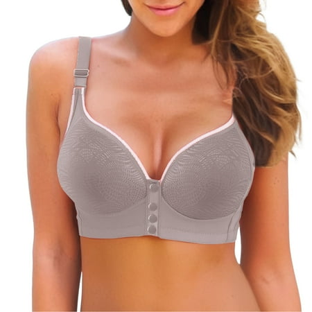 Audhol Front Closure Bras for Women Women s Front Button Down Bra Pulls Breathable and Comfortable Retraction Breast Bra Bra Underwear Nursing Bras Grey 2XL