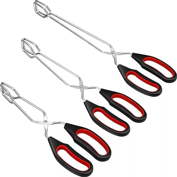 Stainless Steel Scissor Tongs Set of 3 – Heavy Duty Metal Tongs for Cooking, Kitchen Tongs Non-Slip, Dishwasher Safe