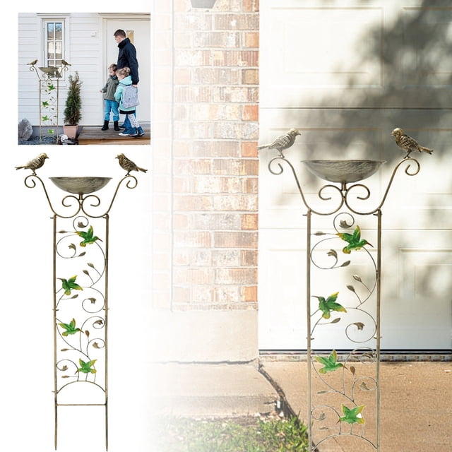 SXcggal Vertical Bird Bath With Ground Stakes Hummingbird Pattern Design Ideal For Garden Patio And Winter Proof Water Feeder Practical Basic Bird Feeders For Garden