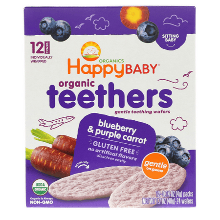 Miyim Organic Teether - Nurture Inc. (Happy Baby), Gentle Teethers, Organic Teething Wafers, Blueberry & Purple Carrot, 12- (2 Packs), 0.14 oz (4 g) Each(pack of 6)