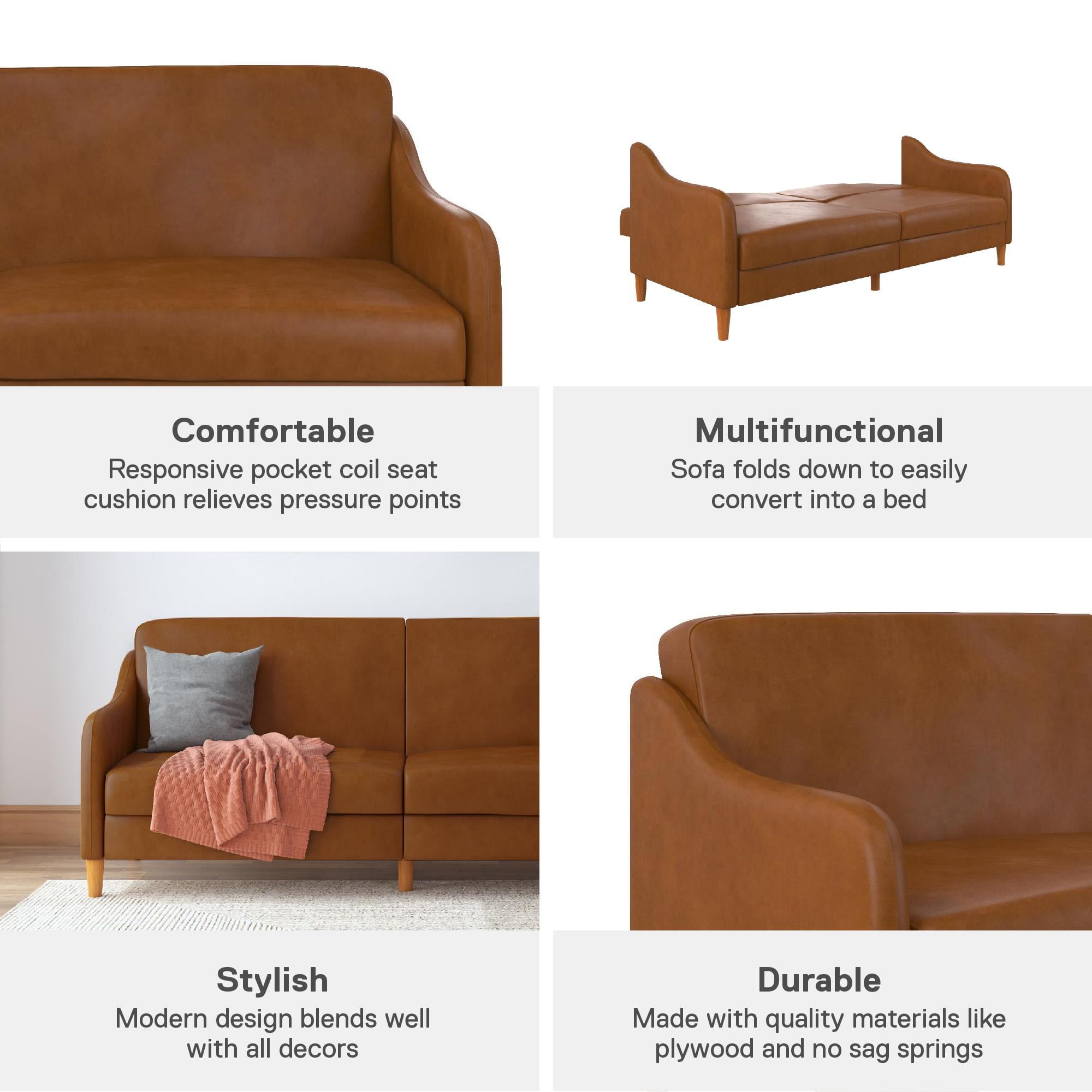 DHP Jasper Coil Futon, Camel Faux Leather