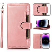 Wallet Case for iPhone XR with Wrist Strap [9 Card Slots] PU Leather RFID Blocking ID Credit Holder & Outer Pocket Folio Flip Kickstand Magnetic Clasp Shockproof Phone Cover,Rosegold