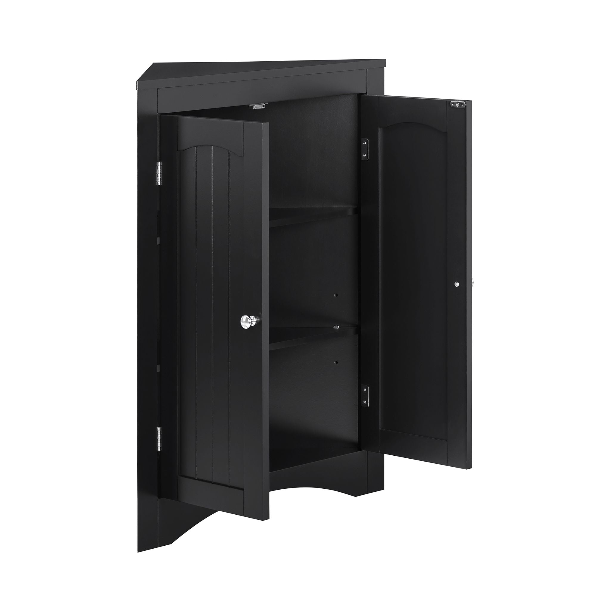 DEALTOPS Modern Corner Cabinet with Doors and Shelves, Stylish Freestanding Storage Cabinet for Kitchen, Bathroom, Living Room - Black