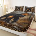 thumbnail image 4 of Castle Fairy Vintage Oil Painting Black Bear King Sheets 4pcs for Teens,Rustic Log Cabin Forest Bedding,Brown Black Yellow,1 Fitted Sheet, 1 Flat Sheet and 2 Pillowcases, 4 of 6
