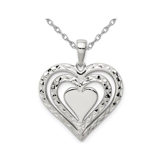 Sterling Silver Triple Heart Shaped Pendant Necklace with Chain