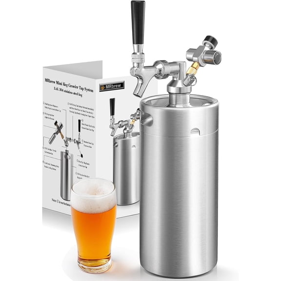 128oz Mini Keg Growler Portable Draft Beer Dispenser System Pressurized Stainless Steel Beer Growler Tap System Home Mini Kegerator, with Professional Beer Tap and CO2 Regulator to Keep Fresh