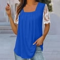 thumbnail image 3 of JGGSPWM Womens Solid Tops Flattering Blouse Casual Pleated Basic Square Neck Tees Summer Casual Tunic Plain Lace Short Sleeve Shirts Essential Tshirts Blue S, 3 of 7