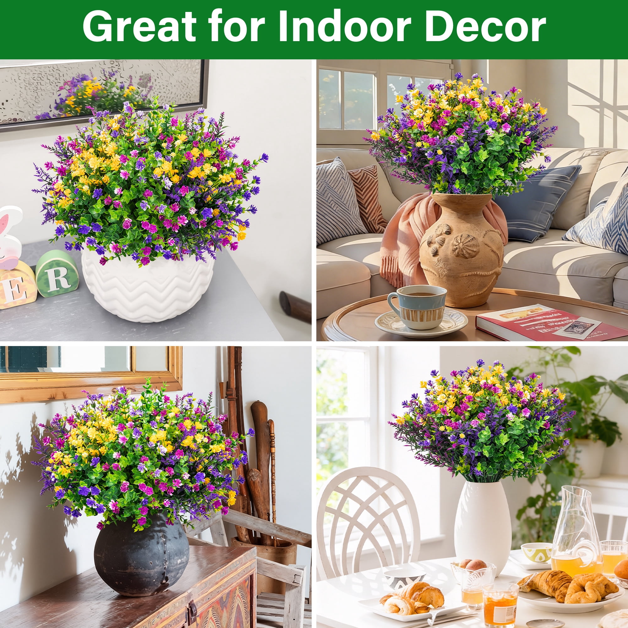 Scidweet Artificial Flowers Outdoor, 20 Bundles Fake Plastic Flower Faux Plant Indoor Outside Spring Summer Decoration for Home Garden Front Porch