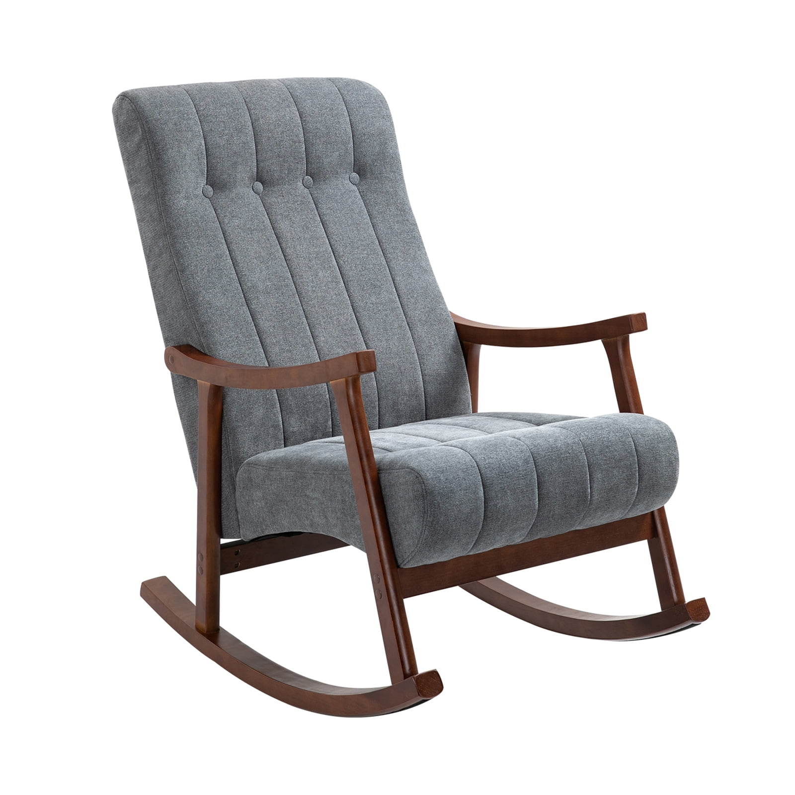 Homhum Upholstered Rocking Chair, Modern High Back Armchair, Adult Single Sofa for Indoor, Dark Gray