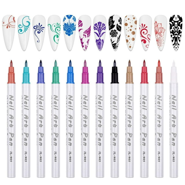 Juego de bolígrafos Kalolary para decoración de uñas, 12 colores, 3 ml, grafitis con punta de uñas
