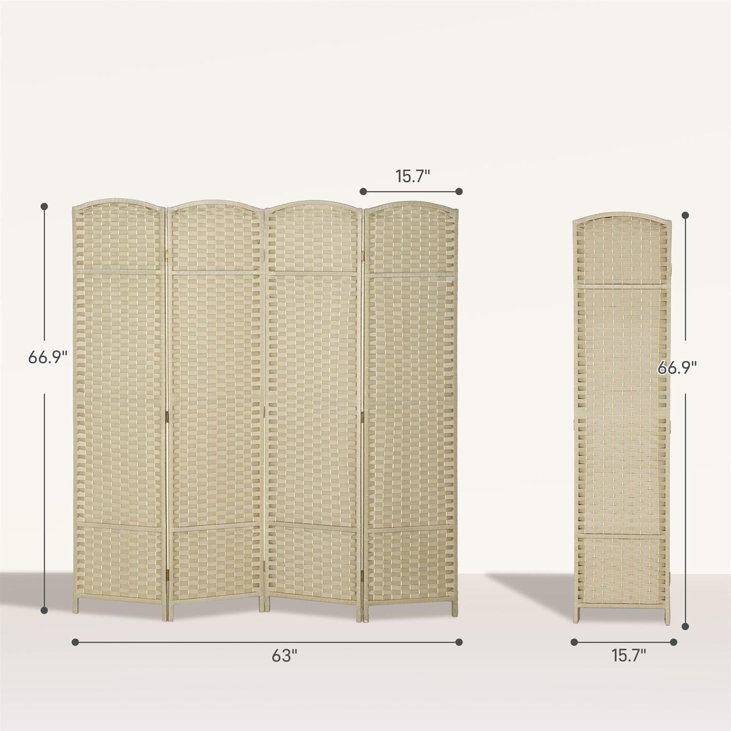 Demi Bonn 4 Panel Folding Room Divider Screen, 5.6' Tall Privacy Screen, Home Office Partition, Space Saving Design, Easy to Assemble, Beige