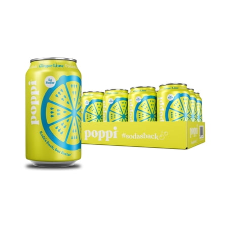 (12 pack) poppi Ginger Lime Prebiotic Soda, 12 oz, 1 Pack Can